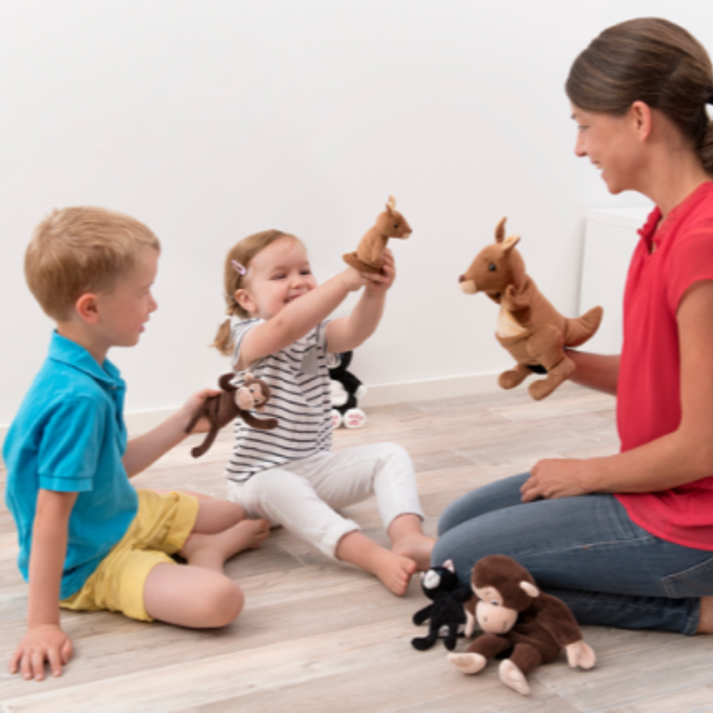 Marioneta de mano figura Mamá y bebé canguros