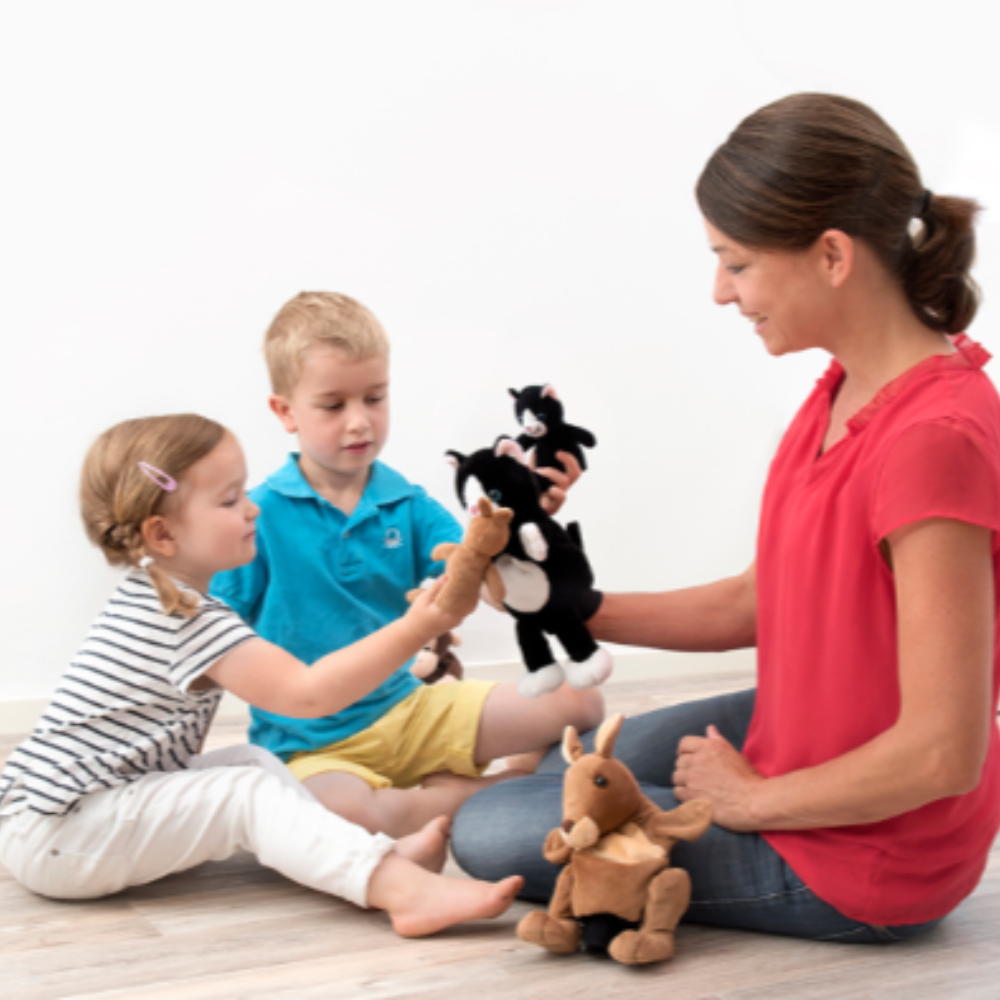 Marioneta de mano figura Mamá y bebé Gatos