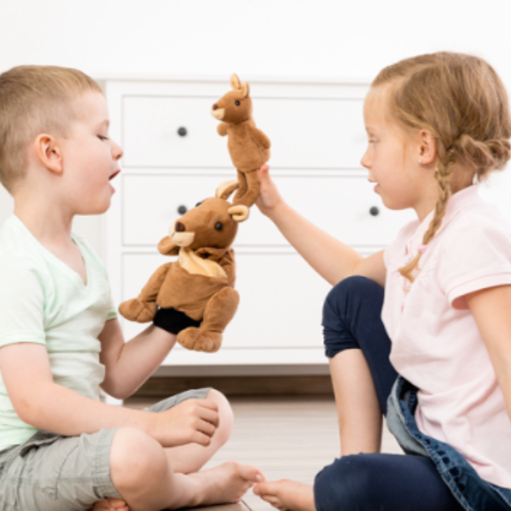 Marioneta de mano figura Mamá y bebé canguros