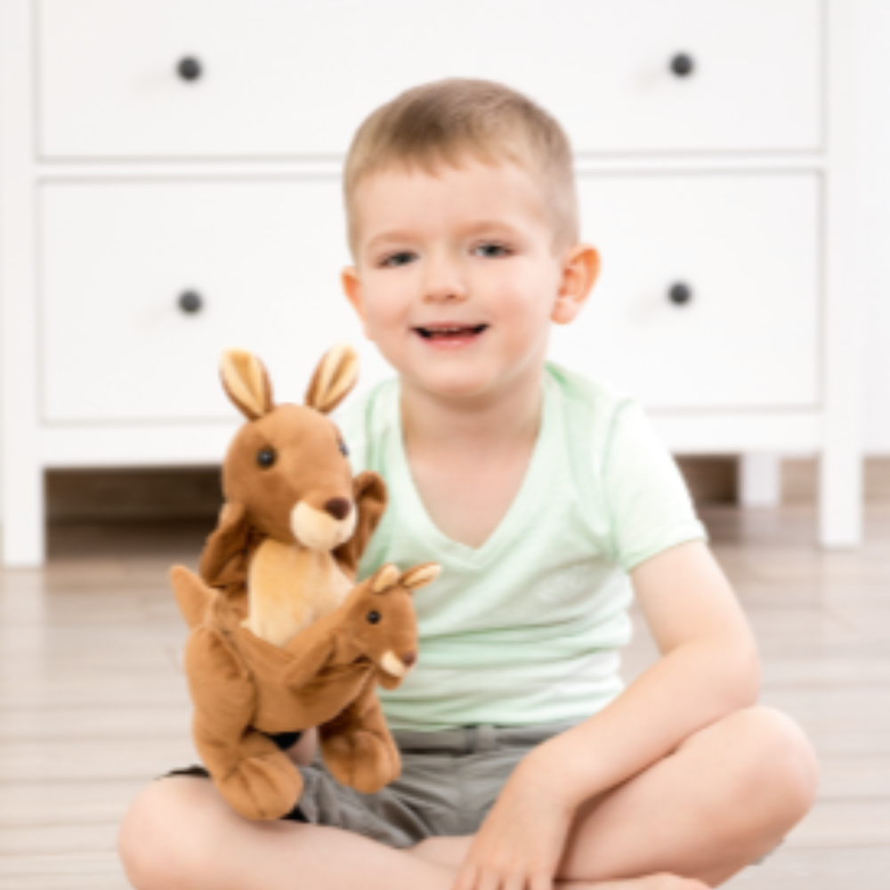 Marioneta de mano figura Mamá y bebé canguros